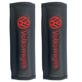 Μαξιλαράκια ζώνης VW 22 X 7,5 cm από PVC δερματίνη σε μαύρο χρώμα με κόκκινο, ραμμένο logo και αυτοκόλλητες ταινίες τύπου velcro Race Axion - 2 τεμάχια